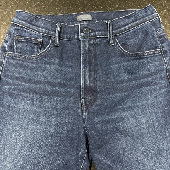 Mother Insider Step Cropped Fray Dark Blue Denim Jeans - Picture 5 of 14